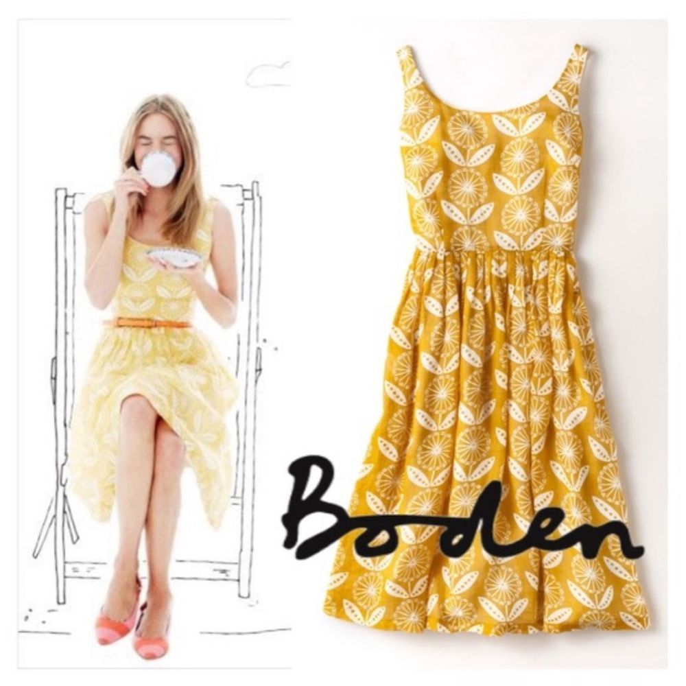 Boden Nancy Vintage Inspired Cotton Dress Sunny Flowers Size 16 L